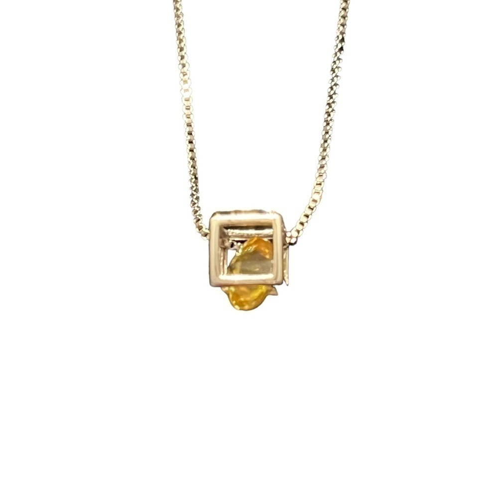 Gold Floating Birthstone Cube Necklace November Citrine 925 Sterling Silver